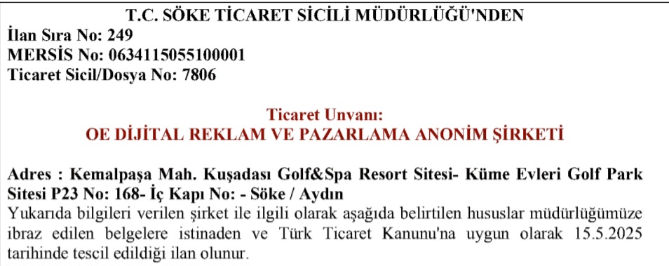 Ticaret Sicil ve Mersis No